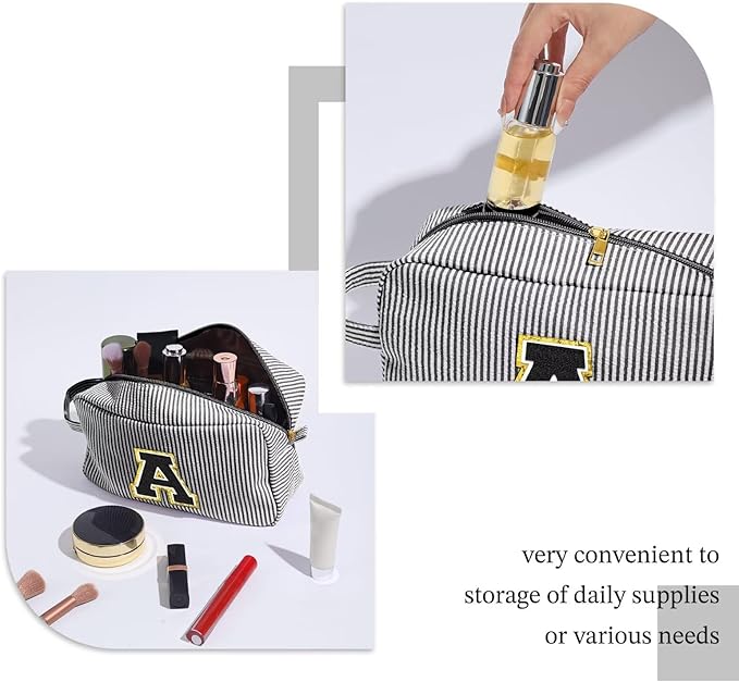YOOLIFE Gifts for Women, Personalized Birthday Gifts for Women Girlfriend Her Friend Mom Grandma Daughter Wife, Bridesmaid Gifts, Monogram Initial Girls Preppy Makeup Bag I