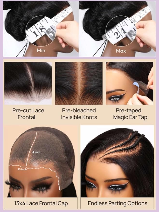 YIROO Chestnut Brown Ombre Yaki Straight Bob Wig Human Hair, 13x4 Lace Front Glueless Wig with Drawstring, Pre Everything Pre Cut Pre Plucked Pre Bleached Knots Natural Hairline Short Bob Wig 10Inch