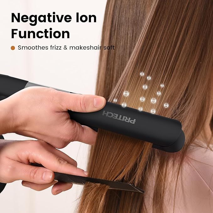 PRITECH Flat Iron Hair Straightener and Curler 2 in 1, Titanium Flat Iron with Negative Ions, Adjustable Temp(248℉-450℉) and Automatic Shut Off (Black)