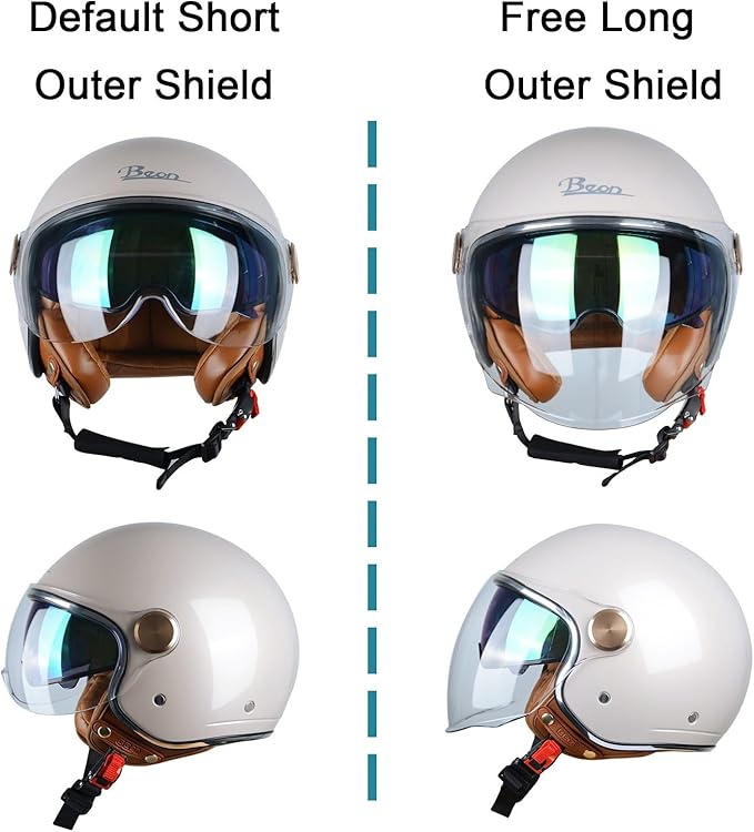 Open Face Motorcycle Helmet for Adults, DOT Approved,3/4 Retro Vespa Helmet, Dual Visors Men's and Women's Motorbike Casco for Moped Cruiser Bobber and Chopper
