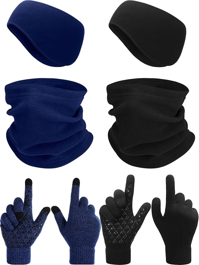 SATINIOR 6 Pieces Ear Warmer Headband Warmer Face Mask Fleece Neck Gaiter Touch Screen Winter Knit Gloves for Men and Women