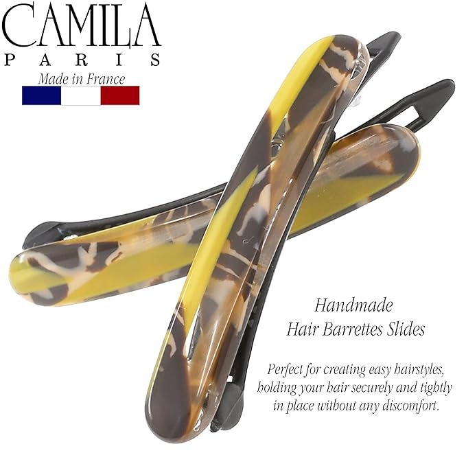 Camila Paris CP3378 French Hair Barrettes Clips for Women, Handmade, Girls Side Slide-in Barrette Clip, Hair Accessories for Women. Strong Hold No Slip Grip Fashion Durable Styling, Made in France
