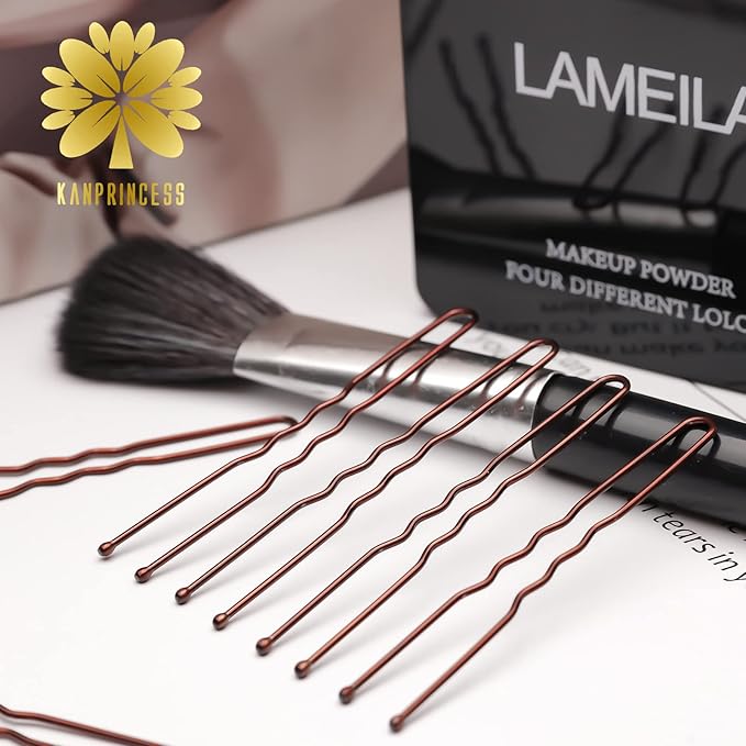 100PCS 2.4Inch U Shaped Hair Pins,Brown Bobby Pins for All Hair Types,Hair Pins for Women,Pain-Free U Pins for Buns With Box（Brown）
