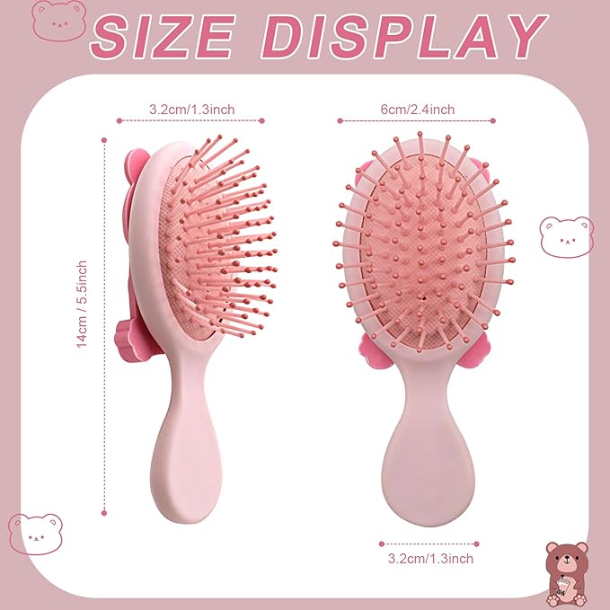 Mini Toddler Hair Brush Detangler Brush Kids Detangling Hairbrush Soft Massage Comb Small Travel Hair Brush for Thick Curly Thin Long Short（Pink）
