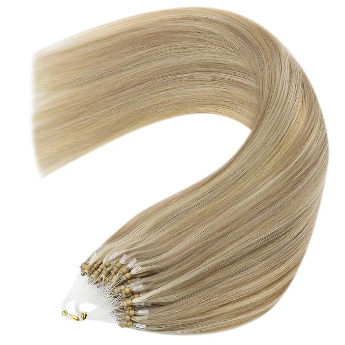 YoungSee Microlink Hair Extensions Human Hair Golden Blonde Mix Medium Blonde Highlight Micro Bead Hair Extensions Real Human Hair 22In 50g 50s Bead Hair Extension for Engagement