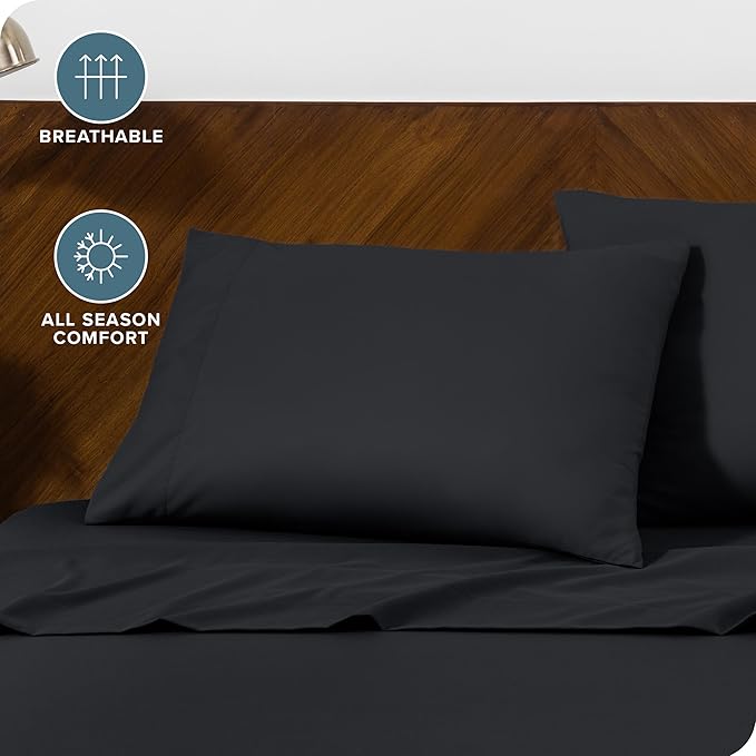 Bare Home Microfiber Pillow Cases - Standard Size Set of 2 - Cooling Pillowcases - Double Brushed - Easy Care - Envelope Closure (Standard Pillowcase Set of 2, Black)