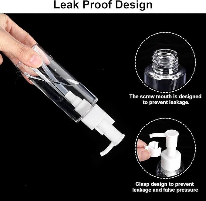 Cosywell Empty Plastic Pump Bottles Dispenser TSA Approved 3.4oz 8 Pack Portable Refillable Container Clear Plastic Lotion Pump Dispenser Bottle for Facial Cleansing Oil Shampoo Shower Gel