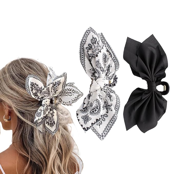 Bow Claw Clips Bow Hair Clips Black White 2PCS Big Hair Bows for Women Butterfly Styling Large Hair Clips for Thick Hair for Girls Hair Accessories for Teen
