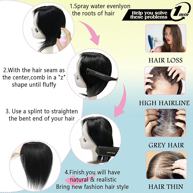 Hair Toppers for Women Real Human Hair, 360° 3D Toppers Pieces for Women with Thinning Crown Wispy Bangs 14 Inch Upgrade Big Basement (Medium Brown, 14 Inch Wispy Bangs)
