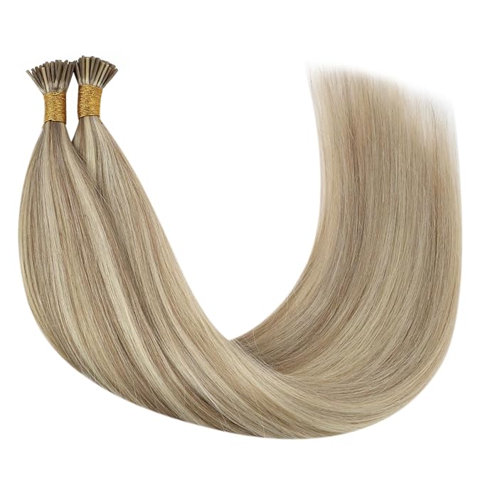YoungSee Itip Hair Extension Real Human Hair Blonde I Tip Hair Extensions Golden Blonde Highlight I-Tip Hair Extension 24 Inch Hair Extension Keratin for Long Hair 50g 50s