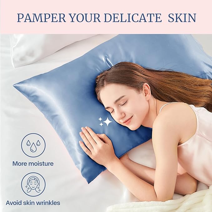 BEDELITE Satin Pillowcase for Hair and Skin, Super Soft and Cooling Similar to Silk Pillow Cases 2 Pack with Envelope Closure, Gift for Women Men(20"x36" King Size, Airy Blue)