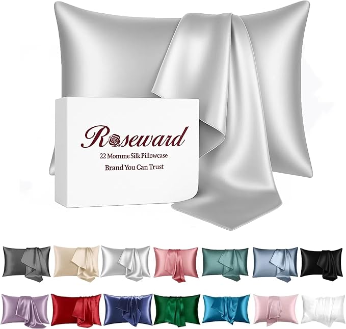 Grey Mulberry Silk Pillowcase for Acne Prone Skin Sleeping Women, Pure 22 Momme Hypoallergenic Silk Pillow Cases with Zipper, Natural Cooling Pillow Case from USA, 1 Pc 20"x26" (Standard, Grey)
