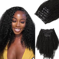 Lashey Clip in Hair Extensions 20 Inch 110g 7pcs Seamless Clip in Hair Extensions Human Hair Afro Kinky Curly Clip Ins for Women, #1B Natural Black 4C