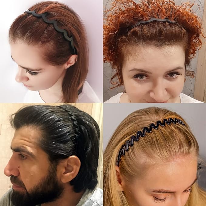 LAPOHI 8 PCS Fashion Effortless Plastic Headbands with Teeth Comb Black Skinny Headbands No Slip Hair Bands for Women Men Teen Girls (Black 8)