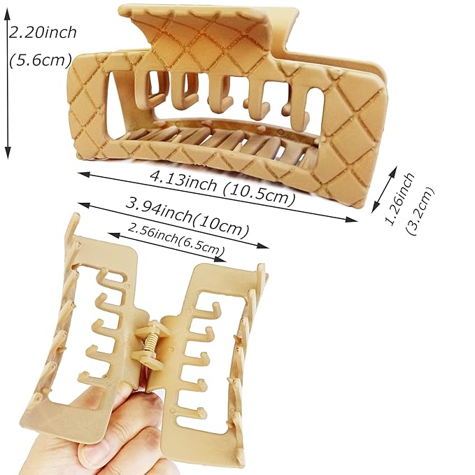 Strong Double Row Teeth Square Hair Clips 2 Rows Teeth Rectangle Claw Clips Women Girls 2 Row Claws Double Teeth Curly Straight Big Volume Thick Hair Accessories in Set 6pcs
