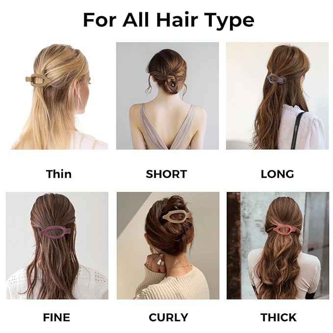 8 Pack Flat Black Hair Clips for Women – Large Matte No-Slip Flat Black Claw Clips for Thick & Thin Hair, Strong Hold French Styling Accessories