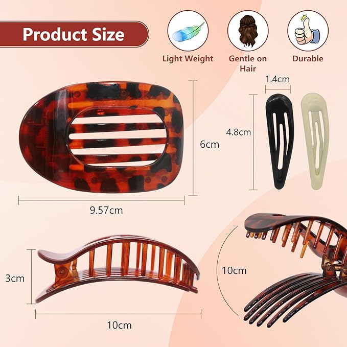 4 PCS Flat Hair Clips - Round Flat Claw Clips for Women and Girls - Strong Hold Grip French Hair Clips for Thick Thin Hair - Stylish Medium Classic Accessories Hair Barrettes (4PCS-Color-1)