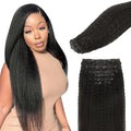 Lashey Clip in Hair Extensions Real Human Hair 110g Kinky Straight Seamless Clip in Hair Extensions Natural Black 22 Inch Human Hair with Invisi Edge for Black Women