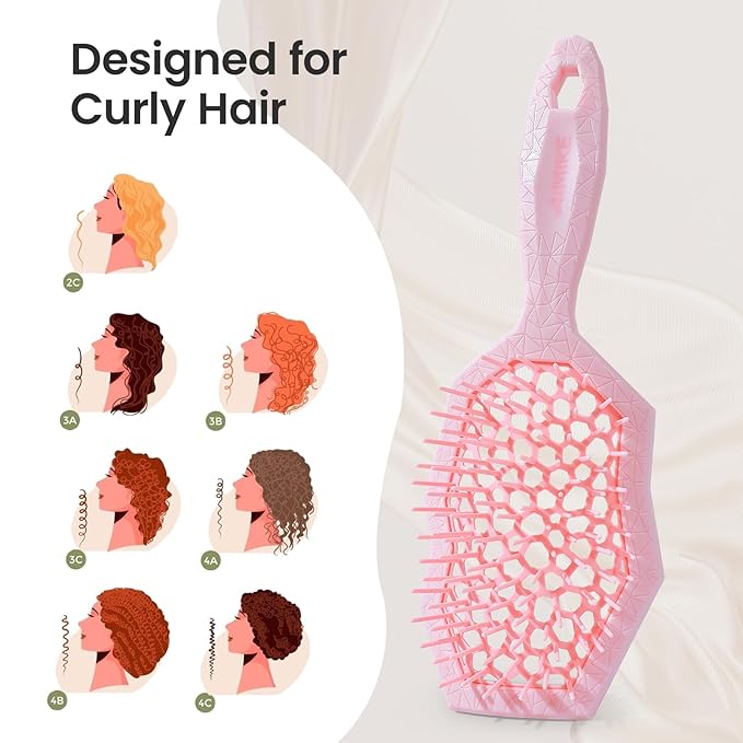 AIMIKE Glacier Detangling Brush, Pain-Free Detangler Brush for Curly Hair Wet & Dry Use, Glide Through Tangles with Ease, Vented Hairbrush for Women's 2c to 4c Curls, Pink