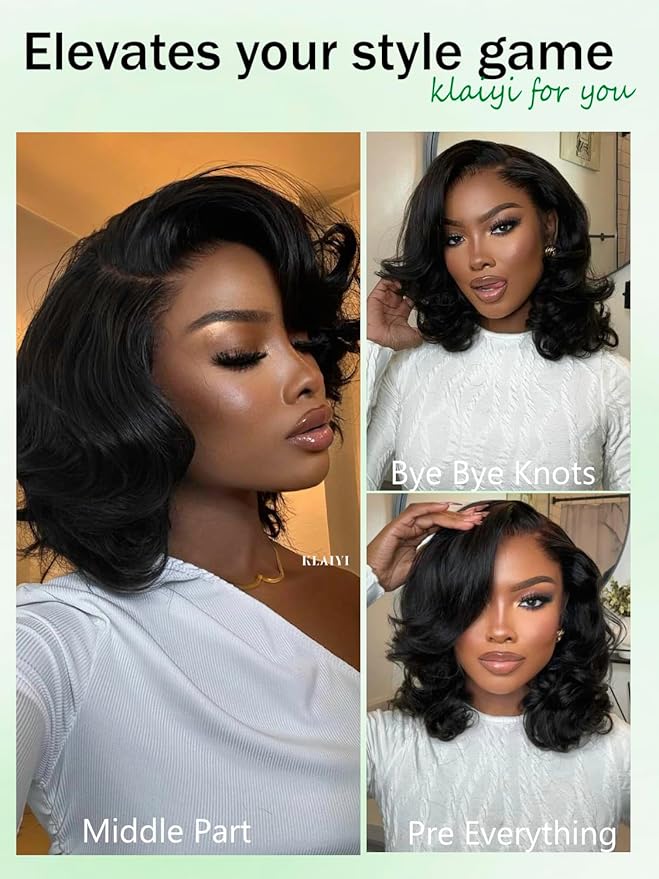 KLAIYI Light Yaki Straight Bob Loose Wave Pre Everything 13x4 Lace Front Wigs Human Hair Precut Lace Pre Plucked Bleached Glueless Wear and Go Wigs for Women Bye Bye Knots Wig Beginner Friendly 12Inch
