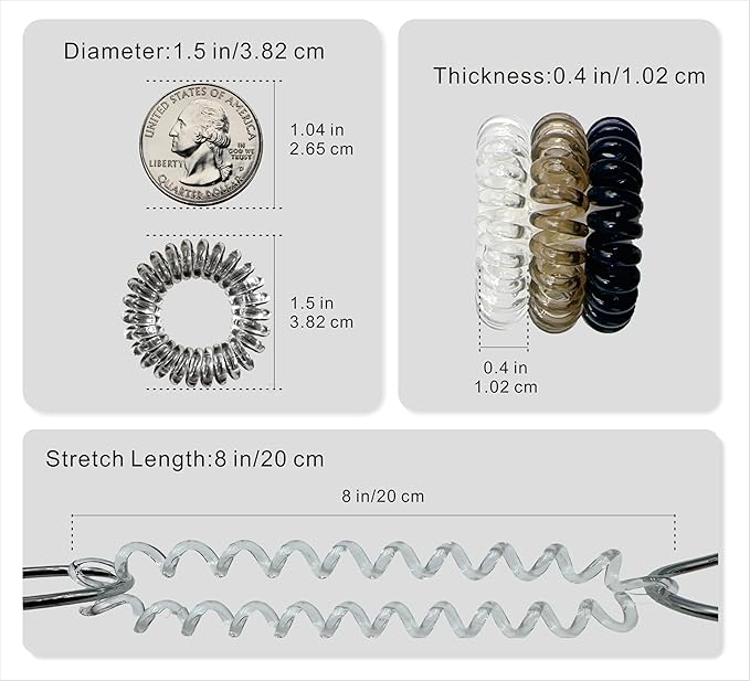 Spiral Hair Ties, 24 Pcs Hair Scrunchies for Women's Hair, Elegant Clear, Brown, Black Hair Ties No Damage Comfortable Non-Slip Elastic Hair Coils for Girls, Kids, and All Occasions