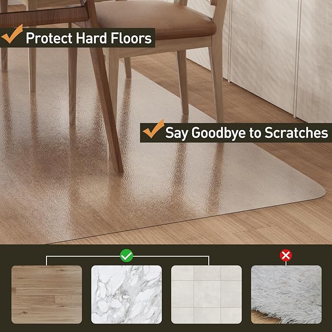 Clear Plastic Area Mat for Under Dining Table, 8'×12' Large No Slip Waterproof Vinyl Area Rug for Home, Anti-Spill Hard Floor Protector Cover, Splat Mat for Under High Chair, Easy Clean Floor Mat