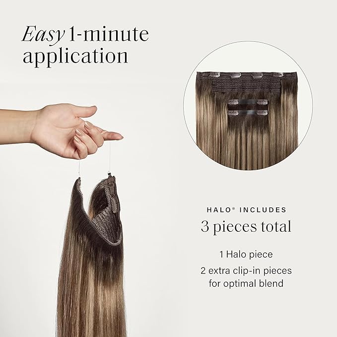 Luxy 100% Remy Human Hair – Halo Clip-In Hair Extensions –Natural Looking Volume & Length - One-Piece - Easy 5-Min Application 180 grams 20" Rooted Light Bronde