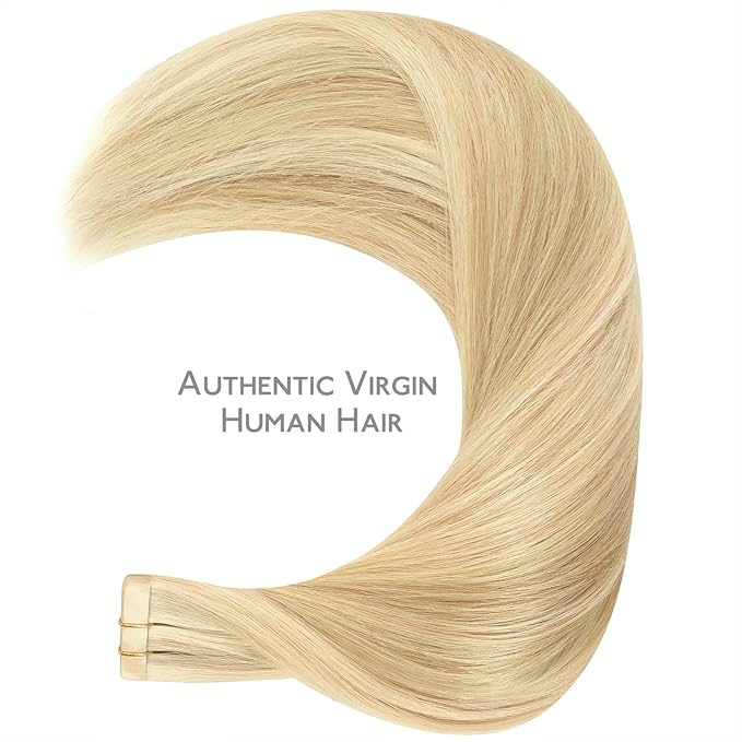 WENNALIFE Tape in Hair Extensions Human Hair Light Blonde Highlighted Golden Blonde Tape in Extensions, 10pcs 25g 16 inch Remy Invisible Tape Ins Straight Soft Real Human Hair Tape in Extensions