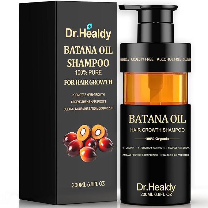 Dr.Healdy Batana Oil Shampoo for Hair Growth, Against Hair Loss & Moisturizes, Reduces Breakage - Sulfate Free Formula for All Hair Types (6.8 Fl Oz)