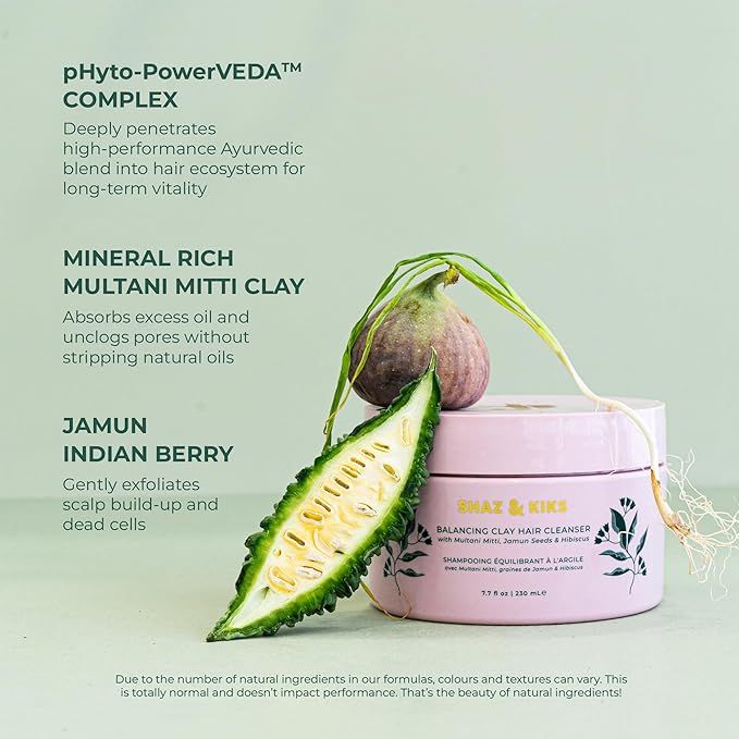 SHAZ & KIKS Balancing Clay Scrub Shampoo | Gently Exfoliate, Clarify & Detoxify Scalp | Reduce Hair Shedding & Product Buildup | Indian Clay and Hibiscus | Color-Safe, Sulfate-Free, Natural | 90ml