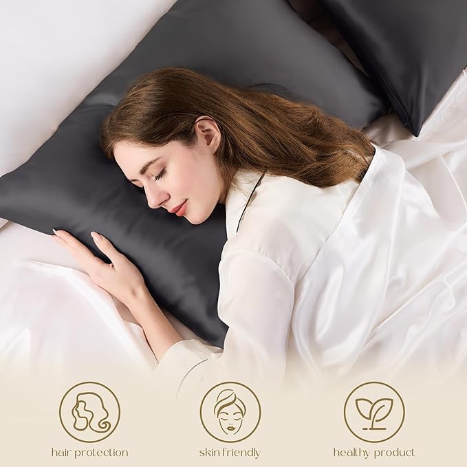 ZIMASILK 100% Pure Mulberry Silk Pillowcase for Hair and Skin Health,Soft and Smooth,Both Sides Premium Grade 6A Silk,600 Thread Count,with Hidden Zipper,1pc (King 20''x36'',Dark Gray)