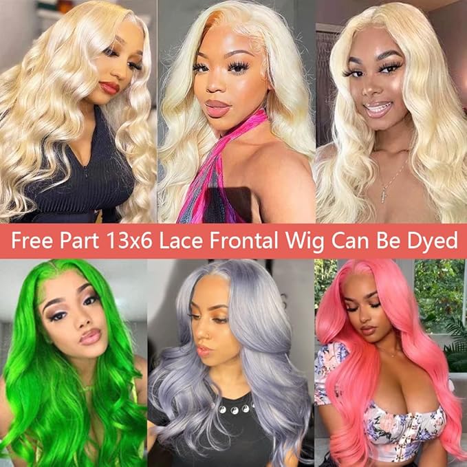 613 Blonde Human Hair Wigs 13X6 HD Transparent Lace Front Body Wave Wigs with Baby Hair for Black Women Pre Plucked Brazilian Virgin Hair Wig 180% Density 14 Inch