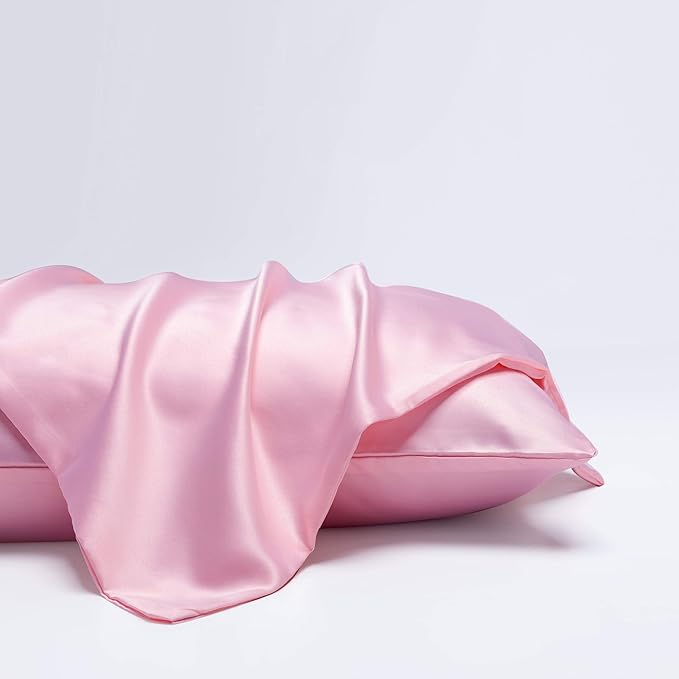 NTBAY Zippered Satin Pillow Cases for Hair and Skin, Luxury Queen Hidden Zipper Pillowcases Set of 2, 20x30 Inches, Light Pink