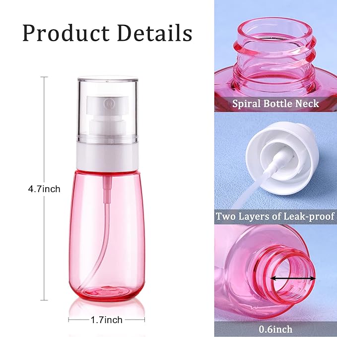 Cosywell Travel Spray Bottle TSA Approved 2oz 60ml 6 Pack Leak Proof Travel Spray Bottle Empty Small Spray Bottles for Perfume Essential Oils Toners Rose Water Cosmetics (6PCS-2PinkBlue2Clear)