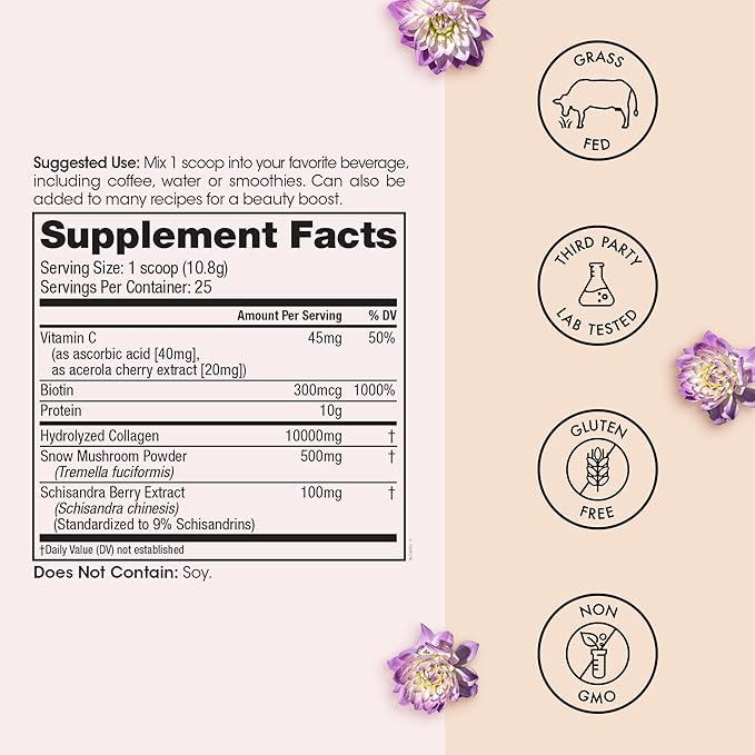 Winged Wellness Glow Up, Collagen Powder for Women - Hair, Skin & Nails Beauty Supplement with Grass-Fed Hydrolyzed Collagen Peptides Adaptogens, Vitamin C & Biotin – 3-Pack, Unflavored