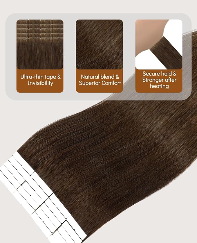 VINBAO Invisi Edge Tape in Hair Extensions Human Hair, 18in 50g 20pcs Chocolate Brown Injected Tape in Extensions Seamless Natural De Cabello Humano Thick Ends 18inch #4