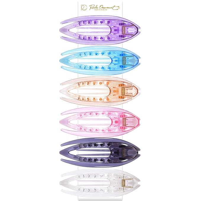 RC ROCHE 6 Pcs Flat Hair Clips Big Claw for Thick Hair French Duckbill Women No Slip Side Slide Curved Alligator Concord Strong Grip Hold Volume Lay Down Clamp, Small Transparent