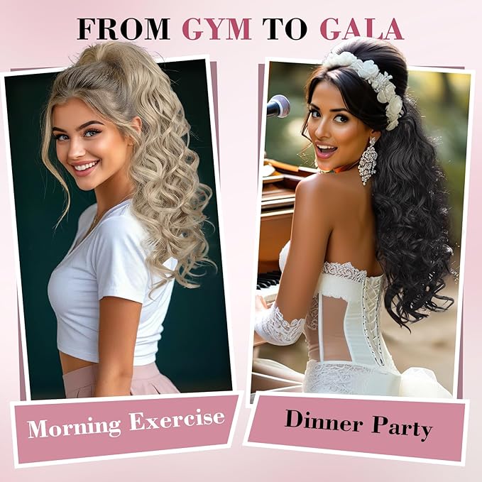 QGZ Ponytail Extension 20 Inch Claw Clip Ponytail Hair Extension Natural Synthetic Curly Wavy Hairpiece for Women Daily Use(Silver Grey)