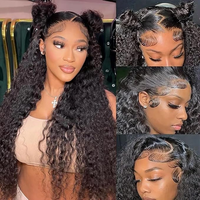 24 Inch Deep Wave Lace Front Wigs Human Hair Pre Plucked 200% Density 13x6 HD Lace Frontal Wigs with Baby Hair Deep Curly Wet and Wavy Glueless Wigs for Women