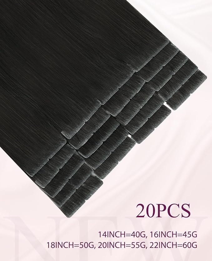 Pinkpearl Invisible Tape in Hair Extensions Human Hair, 20pcs 14inch 40g #2 Dark Brown Injection Tape in Extensions Real Remy Straight Seamless Silky Human Hair Injected