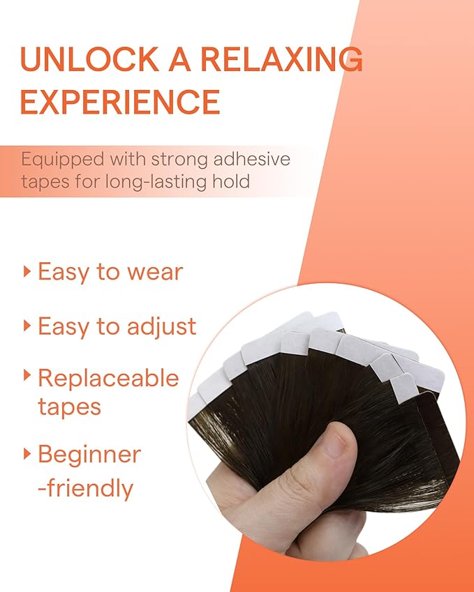 Sunny Hair Tape in Hair Extensions Real Human Hair Invisible Remy Hair Extensions Tape ins for Women Darkest Brown Ombre Medium Brown Balayage 22 inch 25G