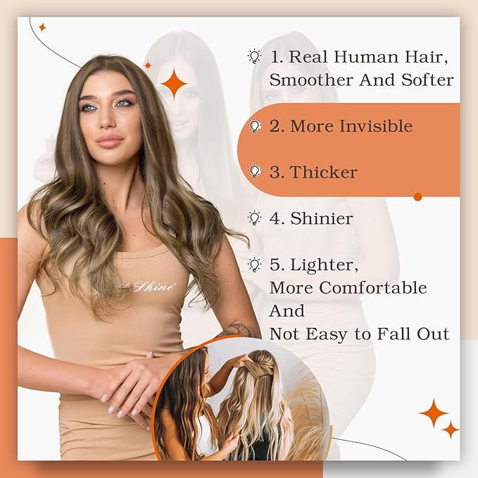 Full Shine Tape in Hair Extensions 18 Inch Color 4P27 Medium Brown Highlighted Honey Blonde Tape Hair Extensions Double Sided Hair Extension Tape ins Real Remy Human Hair 50g 20pcs Invisible Skin Weft