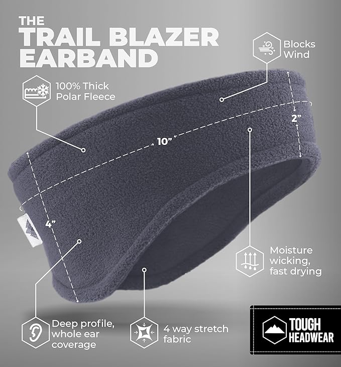 Tough Headwear Winter Headbands for Women - Ear Warmers - Ear Muffs for Winter - Fleece Headband for Men & Women for Cold Weather