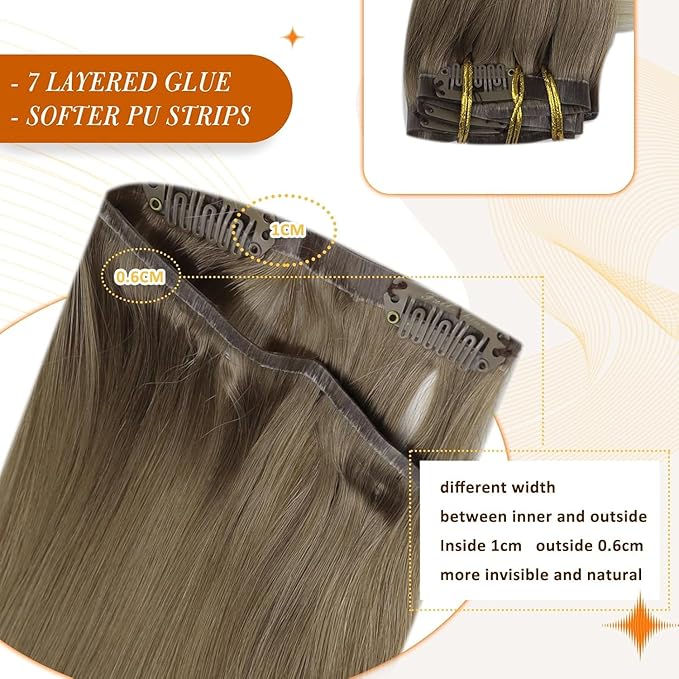 Full Shine Ombre Seamless Clip in Hair Extensions Ash Brown Ombre Platinum Blonde for Women Invisible Remy Hair Extension Clip ins 16 Inch 120 Grams 8 PCS
