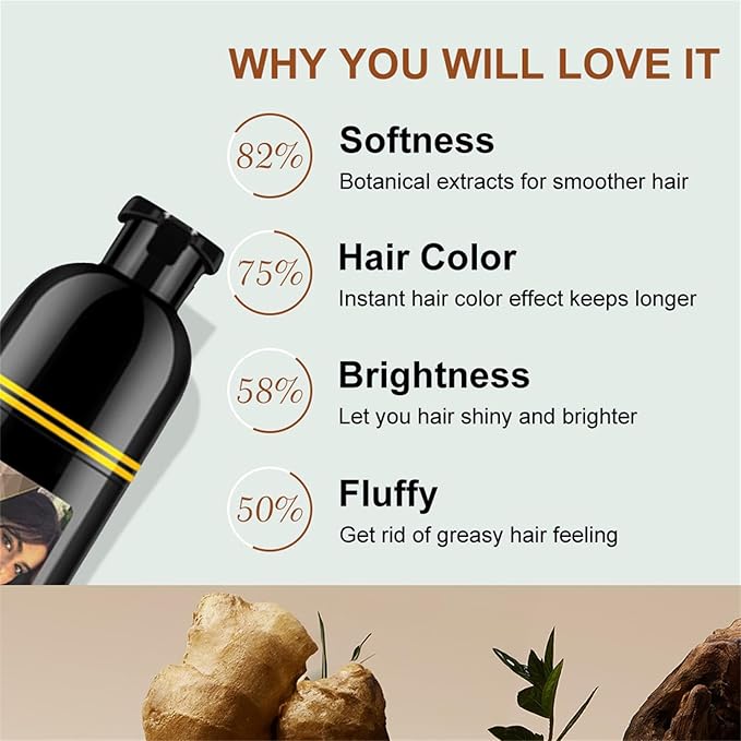 Hair Dye Shampoo, 3 in 1 Gray Hair Coverage, One-Step Wash-In Hair Dye, Shampoos for Color Treated Hair, Semi Permanent Hair Color Shampoo for Women & Men, 13.6 fl. oz,(Deep Brown)