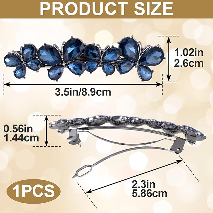 Joez Wonderful Rhinestone Hair Clip Sparkly Crystal Barrettes French Wedding Prom Engagement Pageant First Communion Hair Decorative Accessories for Women Bride Thick Long Hair (Butterfly Blue, 1 Pcs)