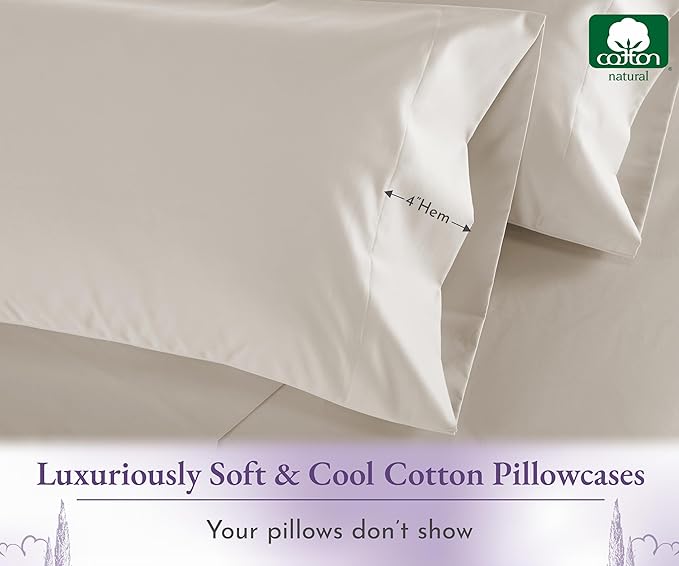 California Design Den Pillow Cases Queen Size Set of 2-1000 Thread Count Sateen, Soft & Thick 100% Cotton Pillowcases Standard/Queen, Durable - Beige (Sand Tone)