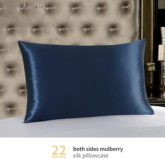 ZIMASILK 22 Momme Silk Pillowcase for Hair and Skin - 100% Pure Mulberry Silk with Hidden Zipper, Grade 6A Luxury Pillow Case for Women, Soft & Durable, Gift Box (Queen 20"x30" Navy Blue)