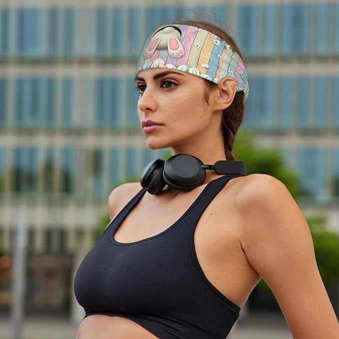 Easter Bunny & Eggs Style Sports Headband for Men Women Moisture Wicking Sweatband for Basketball, Running, Gym