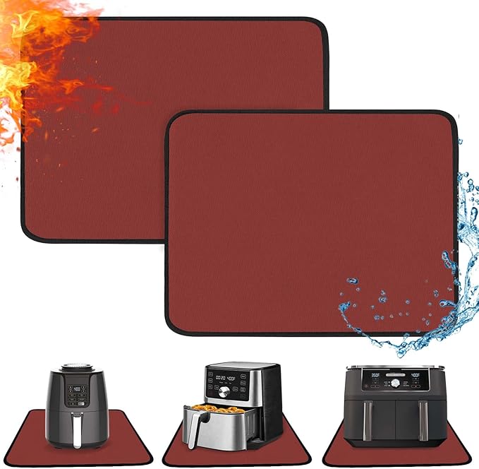 Heat Resistant Mats for Countertop - Fireproof 16x20in Heat Resistant Mats for Air Fryer - Kitchen Countertop Protector for Air Fryer, Coffee Maker, Stand Mixer, Toaster, Oven 2PCS - Red